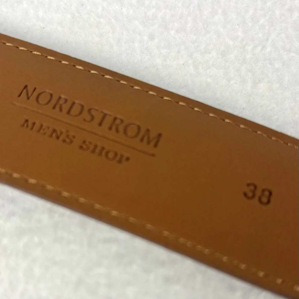 Nordstrom Men's Shop Belt Size 38 Brown Genuine Leather Silver Buckle Classic